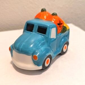 Teal Ceramic Truck with Pumpkins